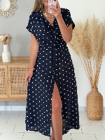 Robe Daniela (marine à pois) 