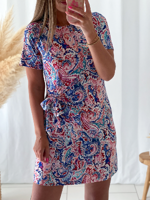 Robe Camilya courte (imprimé bleu)