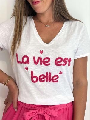 Tee Shirt "la vie est belle" (fuchsia)