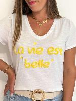 Tee Shirt "la vie est belle" (jaune)