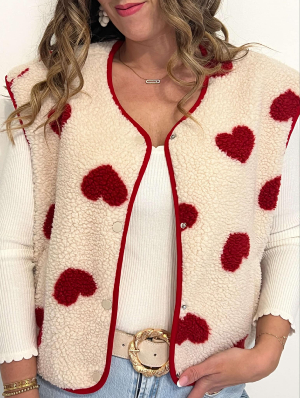 Gilet Zola (écru à coeurs)