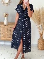 Robe Daniela (marine à pois) 
