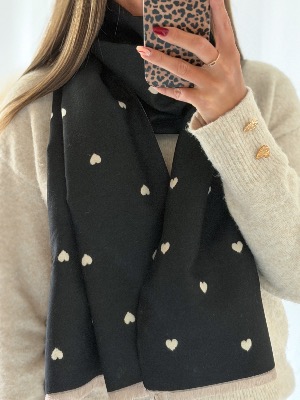 Echarpe bi colore petits cœurs (noir/écru)