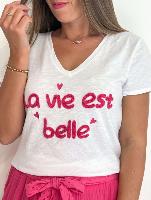 Tee Shirt "la vie est belle" (fuchsia)