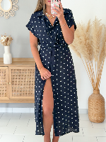 Robe Daniela (marine à pois) 