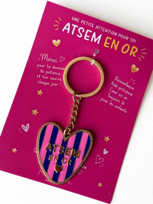 Porte clé « Atsem en or » (bleu)