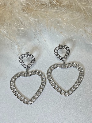 Boucles d’oreilles Coeur chaine (argentées)