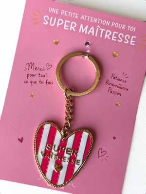 Porte clé « Super maitresse » (rose)