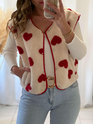 Gilet Zola (écru à coeurs)