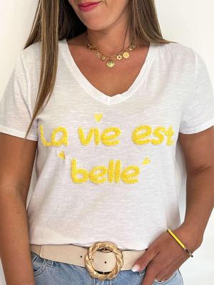 Tee Shirt "la vie est belle" (jaune)