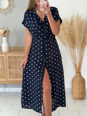 Robe Daniela (marine à pois) 