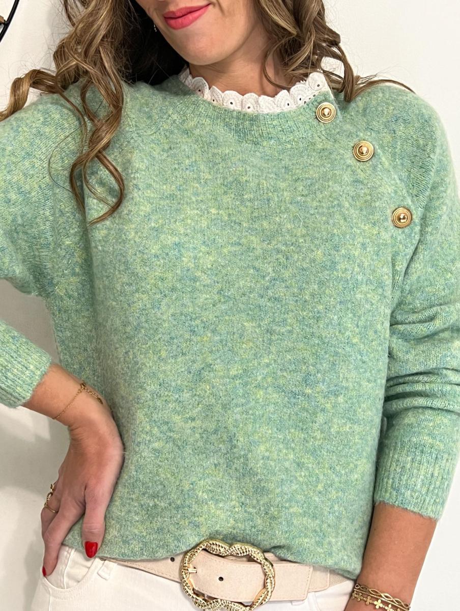 Pull Vintage Vert Manches Longues – Marque Courteille – Taille M 36/38/40 – Très Peu Porté