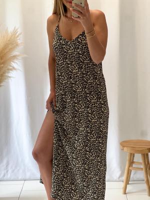 Robe Cache-cache Imprimé Léopard, Taille 2, Sans Manches Col Halter - Neuve Sans étiquettes