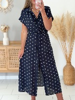 Robe Daniela (marine à pois) 