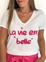Tee Shirt "la vie est belle" (fuchsia)