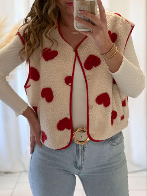 Gilet Zola (écru à coeurs)