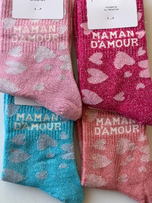 Chaussettes pailletées Maman d’amour (cœurs)