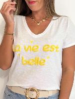 Tee Shirt "la vie est belle" (jaune)
