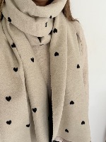 Echarpe bi colore petits cœurs (noir/écru)